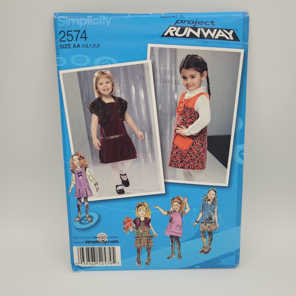 UNCUT Simplicity 2574 Toddlers and Child's Jumper Dress and Shrug Sewing Pattern